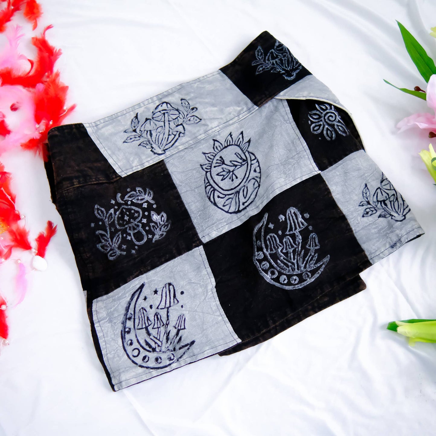 Black Patchwork Skirt with Button