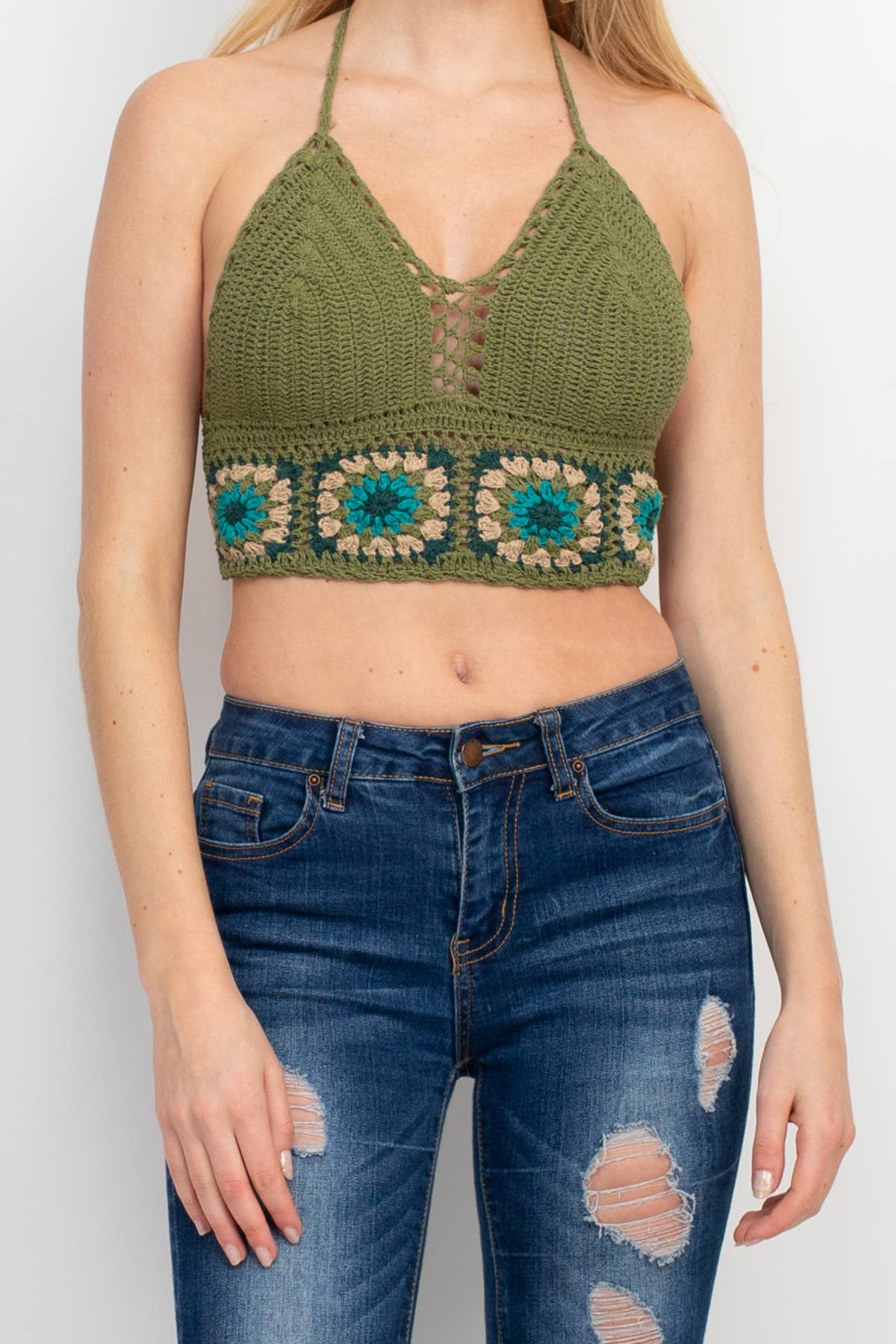 Granny Square Crochet Top: Olive