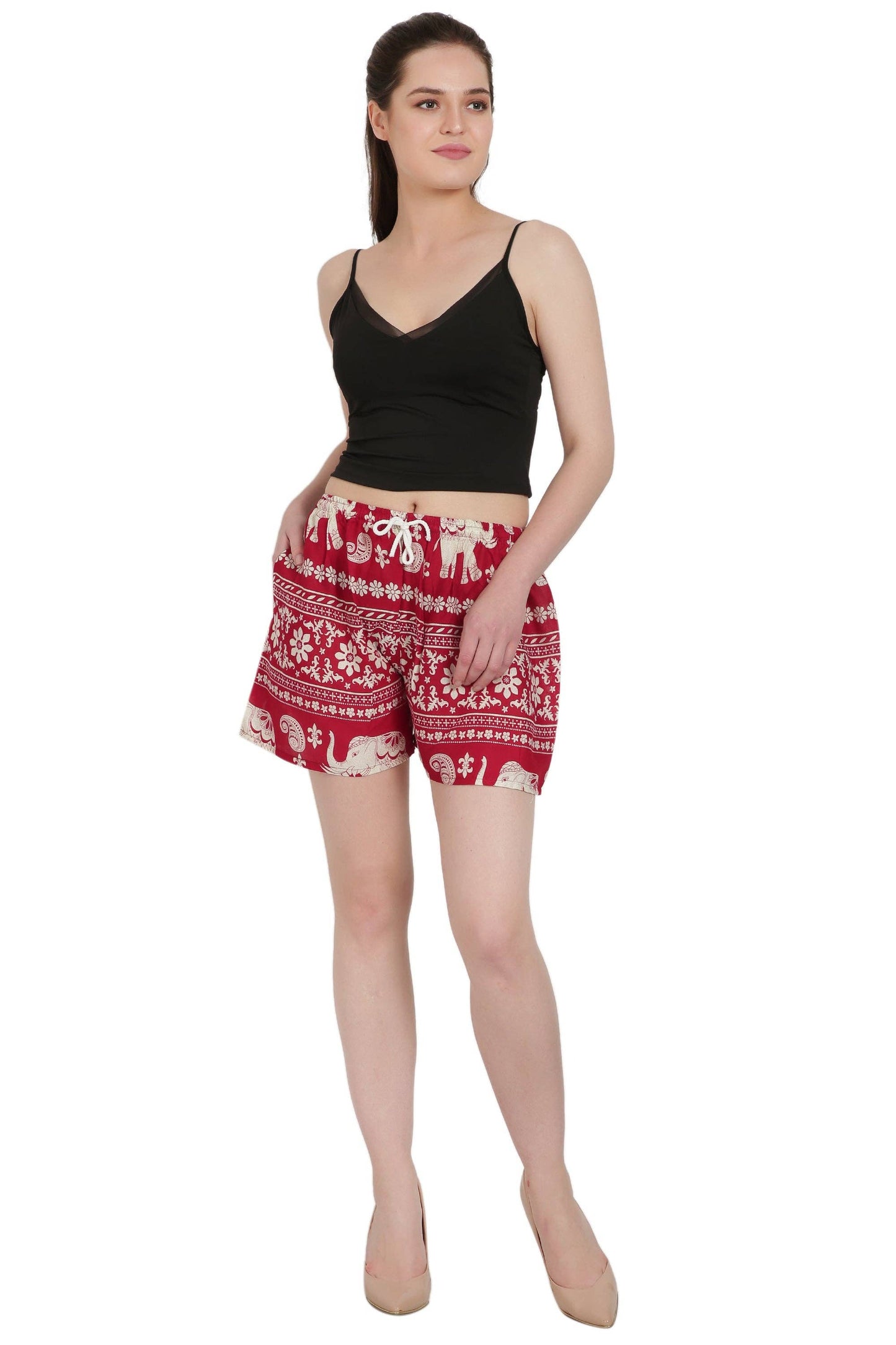 Boho Elephant Print Shorts: Assorted Colors