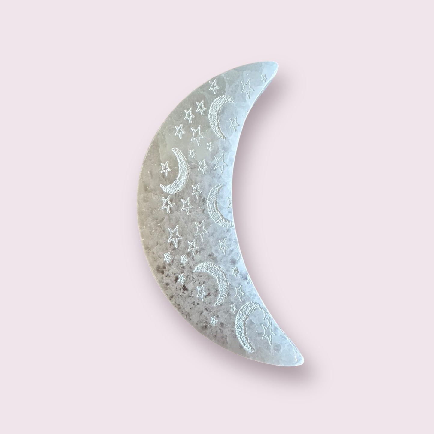 Engraved Moon Selenite with Moon and Stars