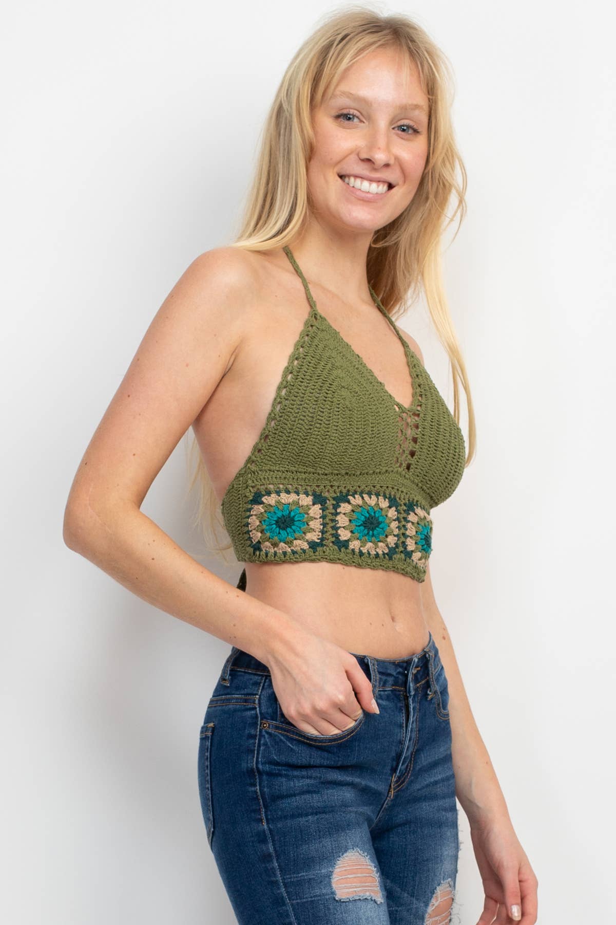 Granny Square Crochet Top: Olive