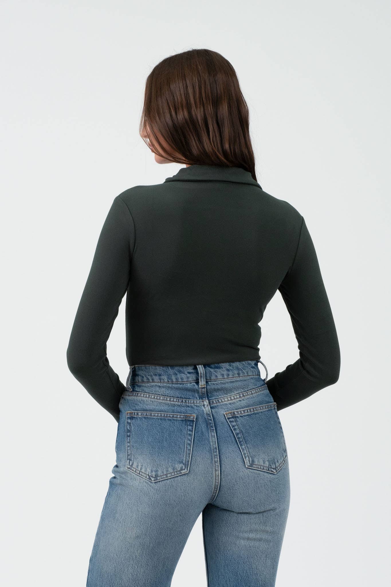 SOLID COLLARED LONG SLEEVE BODYSUIT: HUNTER GREEN