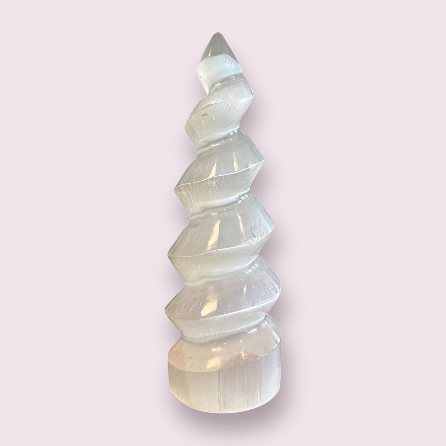 White Selenite Gemstone Carving Standing Twist Unicorn Horn