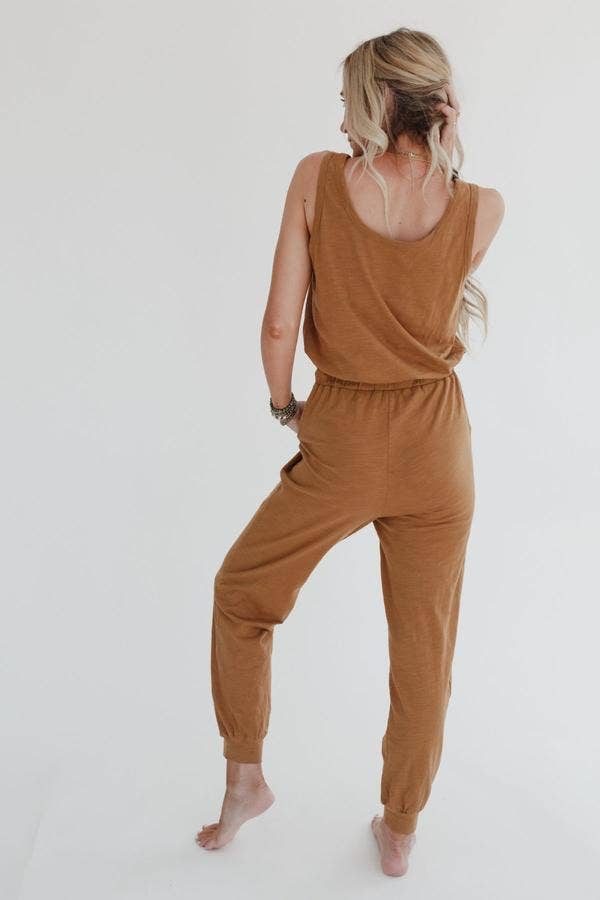 Set to Go Textured Jumpsuit And Cardigan Set - Camel: Ash