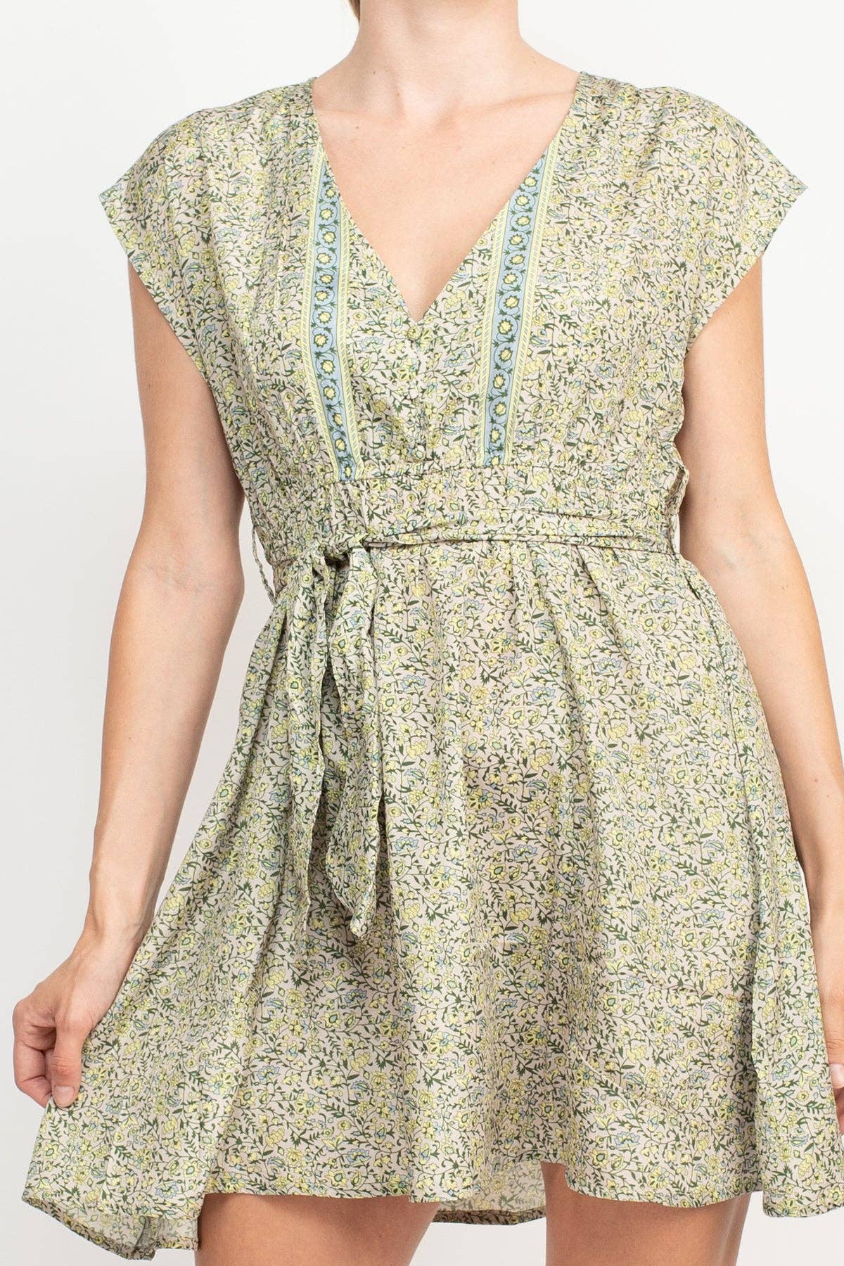 V Neck Babydoll Dress: Sage