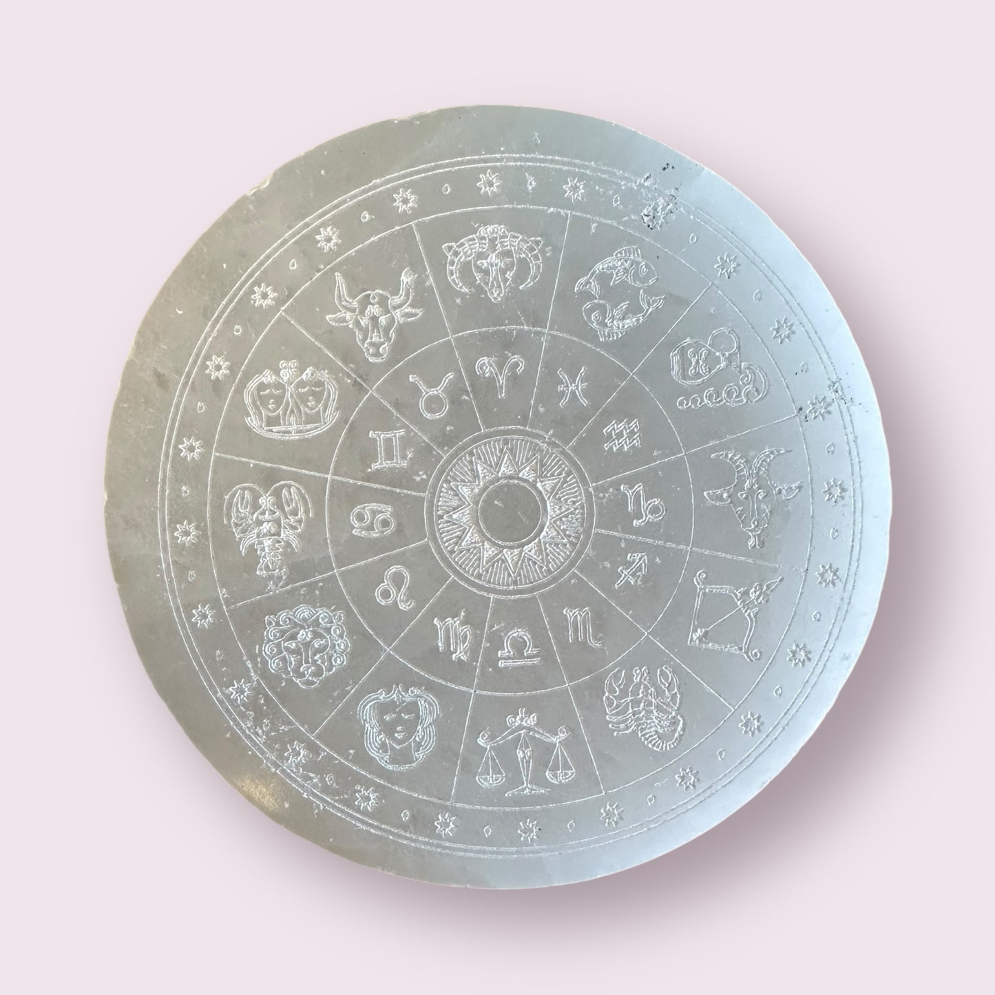 Charging Plate Round - Selenite with Zodiac signs