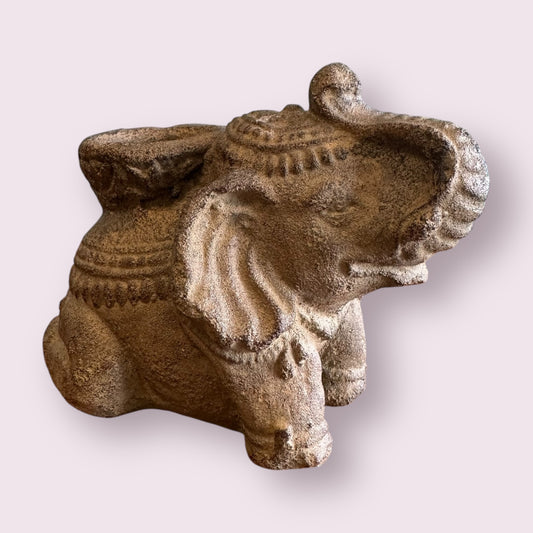 Lucky Elephant Volcanic Stone Incense Holder - Sand