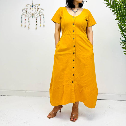 Yellow Cotton Long Maxi Boho Dress