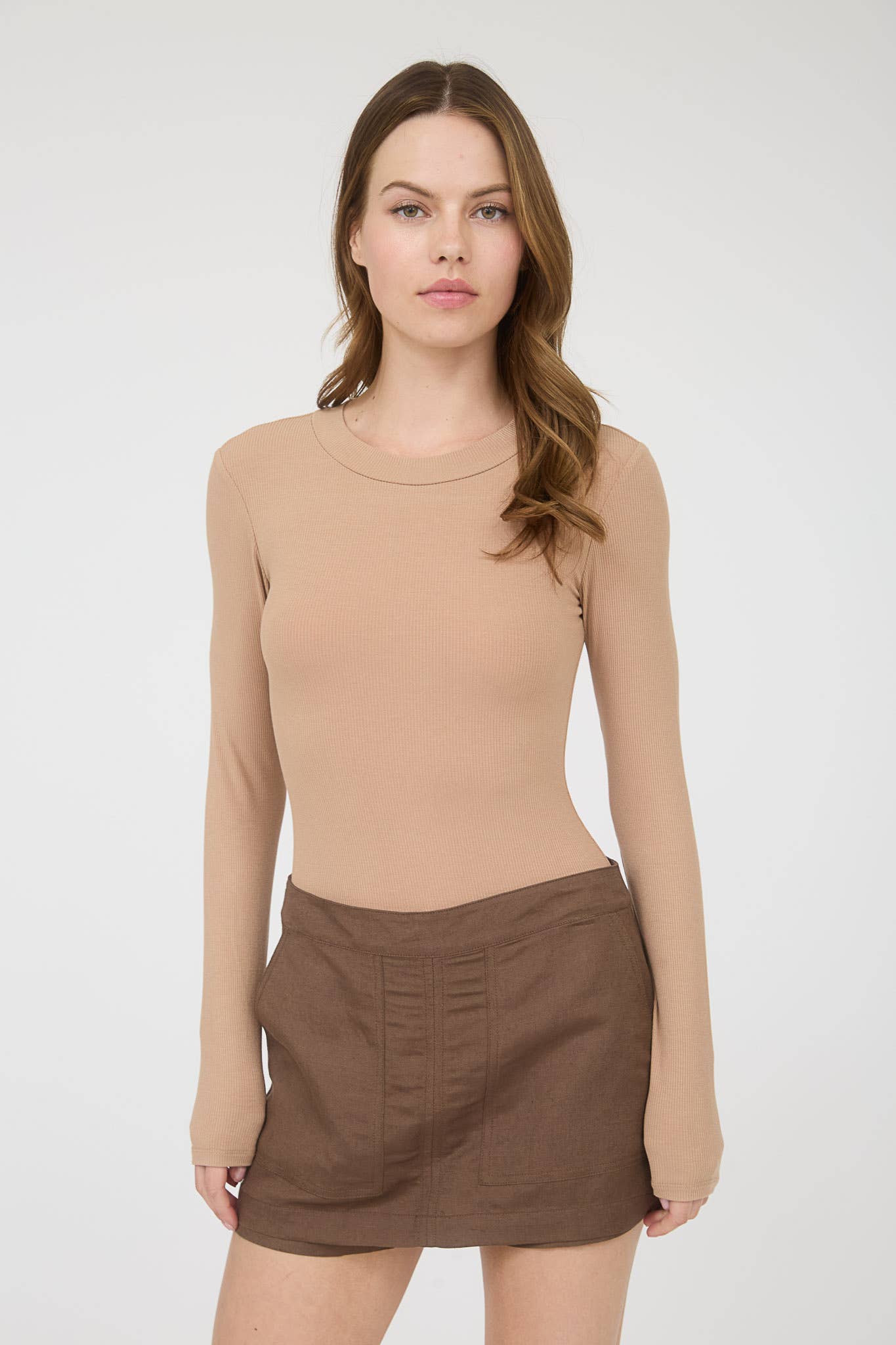 ROUND NECK LONG SLEEVE SWEATER KNIT BODYSUIT: OXBLOOD