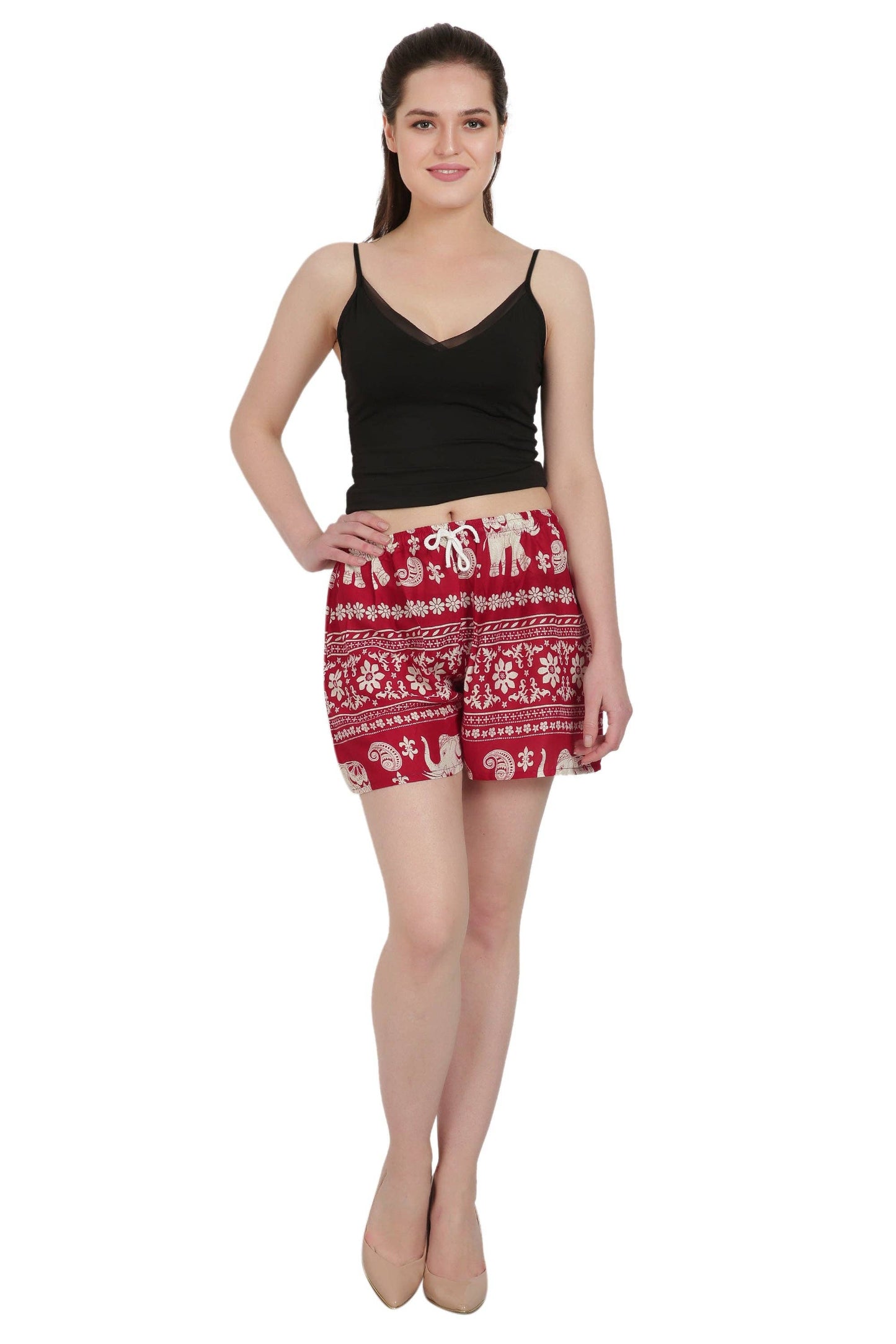 Boho Elephant Print Shorts: Assorted Colors