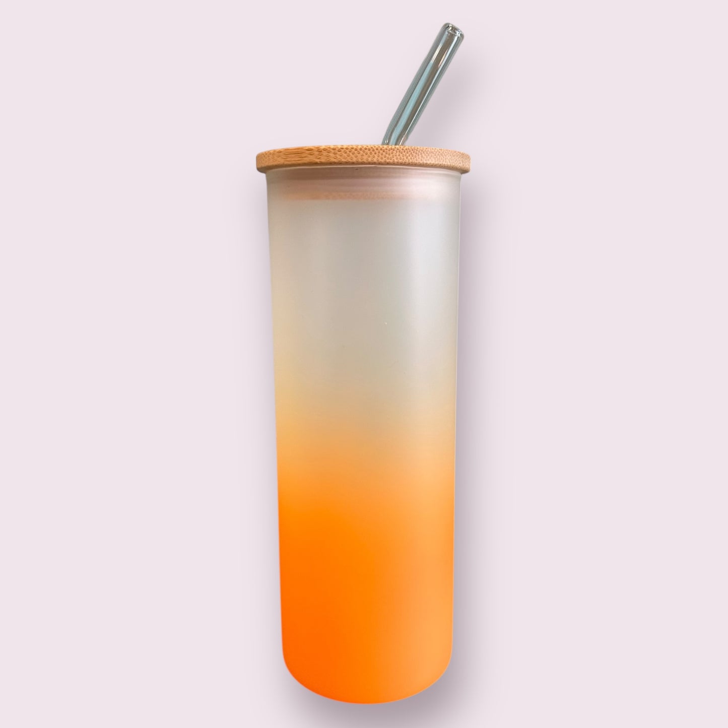 Colored Tall Glass Cup with Glass Straw | Earth Day: Orange