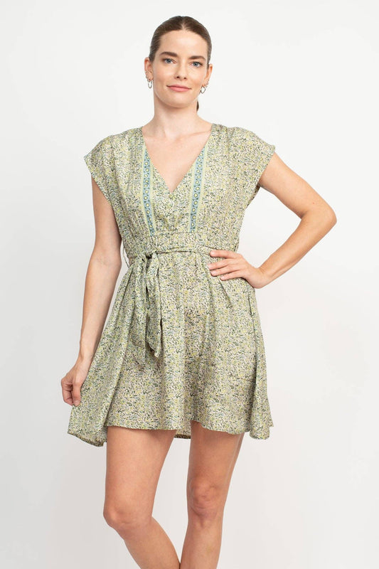 V Neck Babydoll Dress: Sage