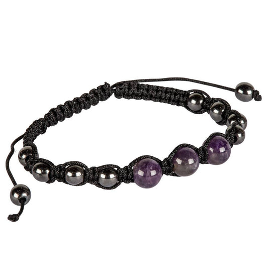 Adjustable Hematite Crystal & Gemstone Beaded Bracelets: AMETHYST
