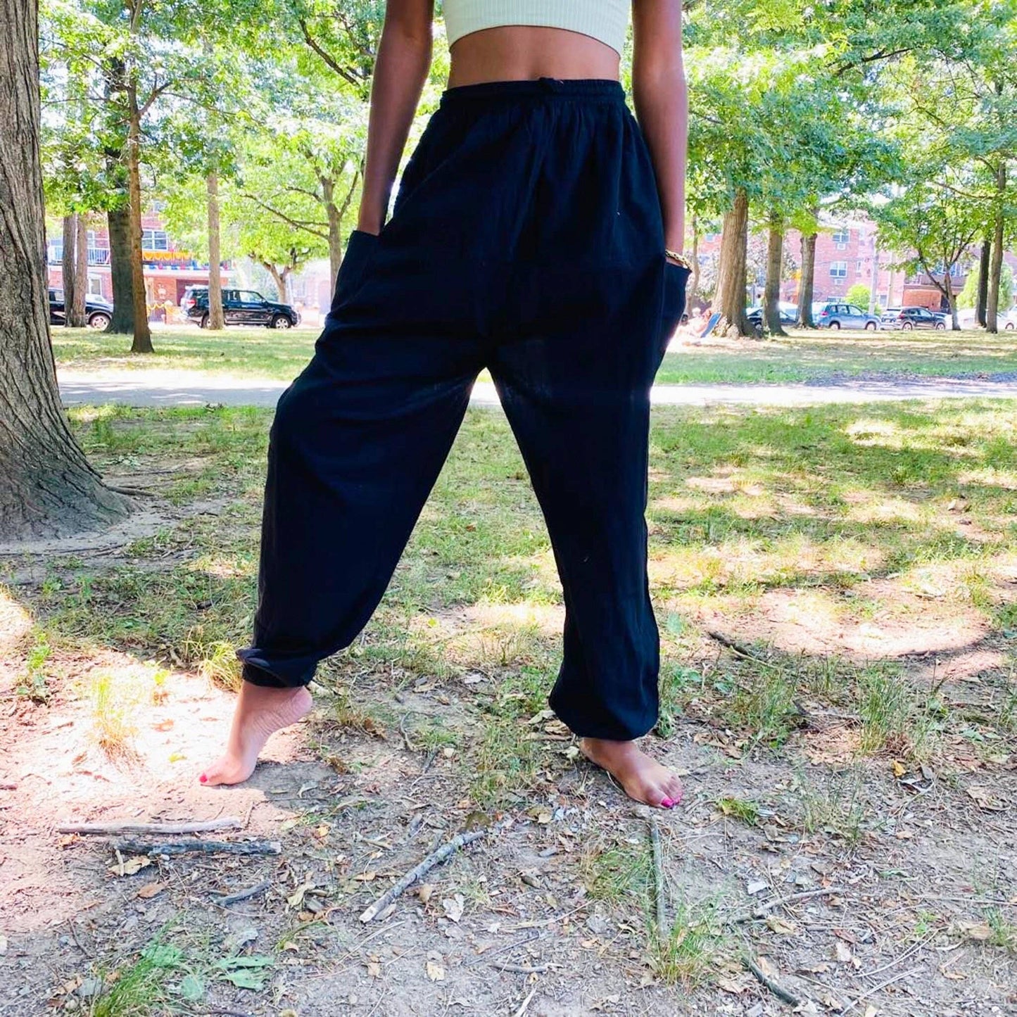 Black Solid Color Cotton Unisex Harem Pants