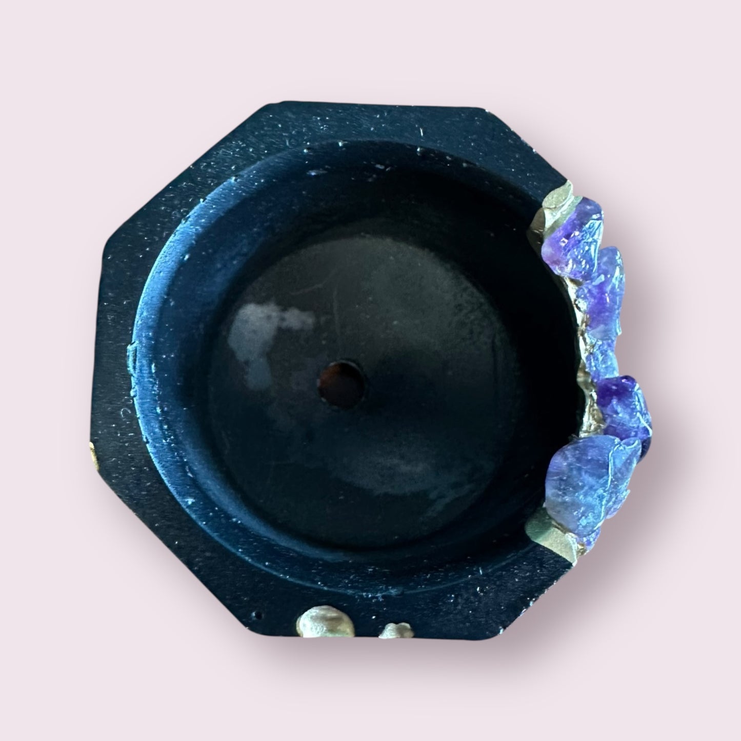 Raw Amethyst Candle Holder | Planter | Black, Black Crystal Candle
