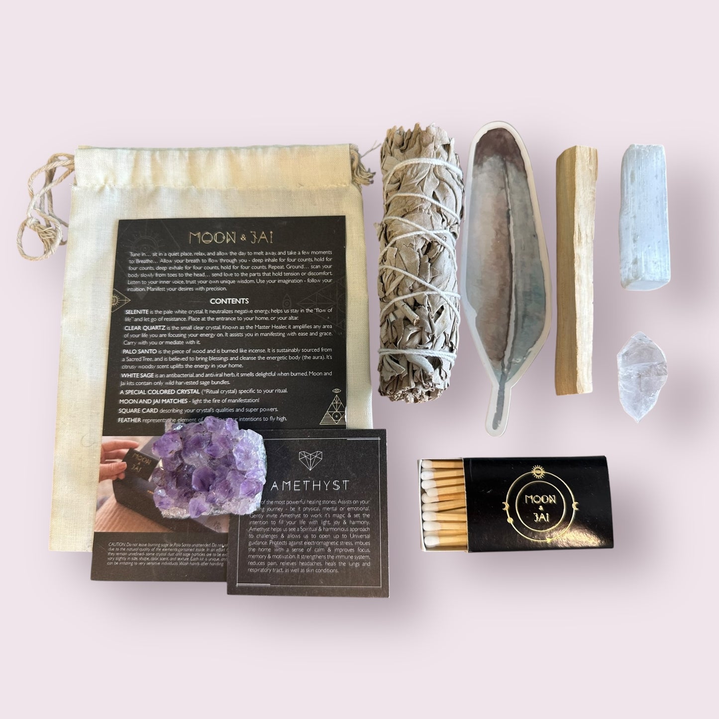 Healing Ritual Kit with Amethyst, clear quartz, selenite