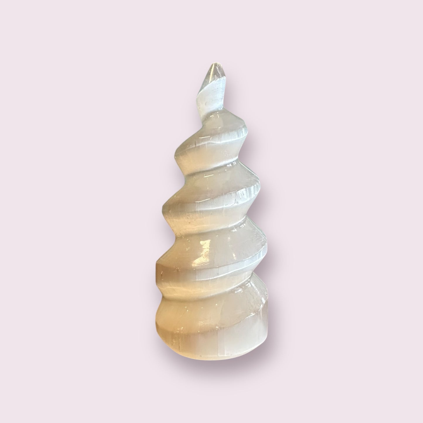 White Selenite Gemstone Carving Standing Twist Unicorn Horn