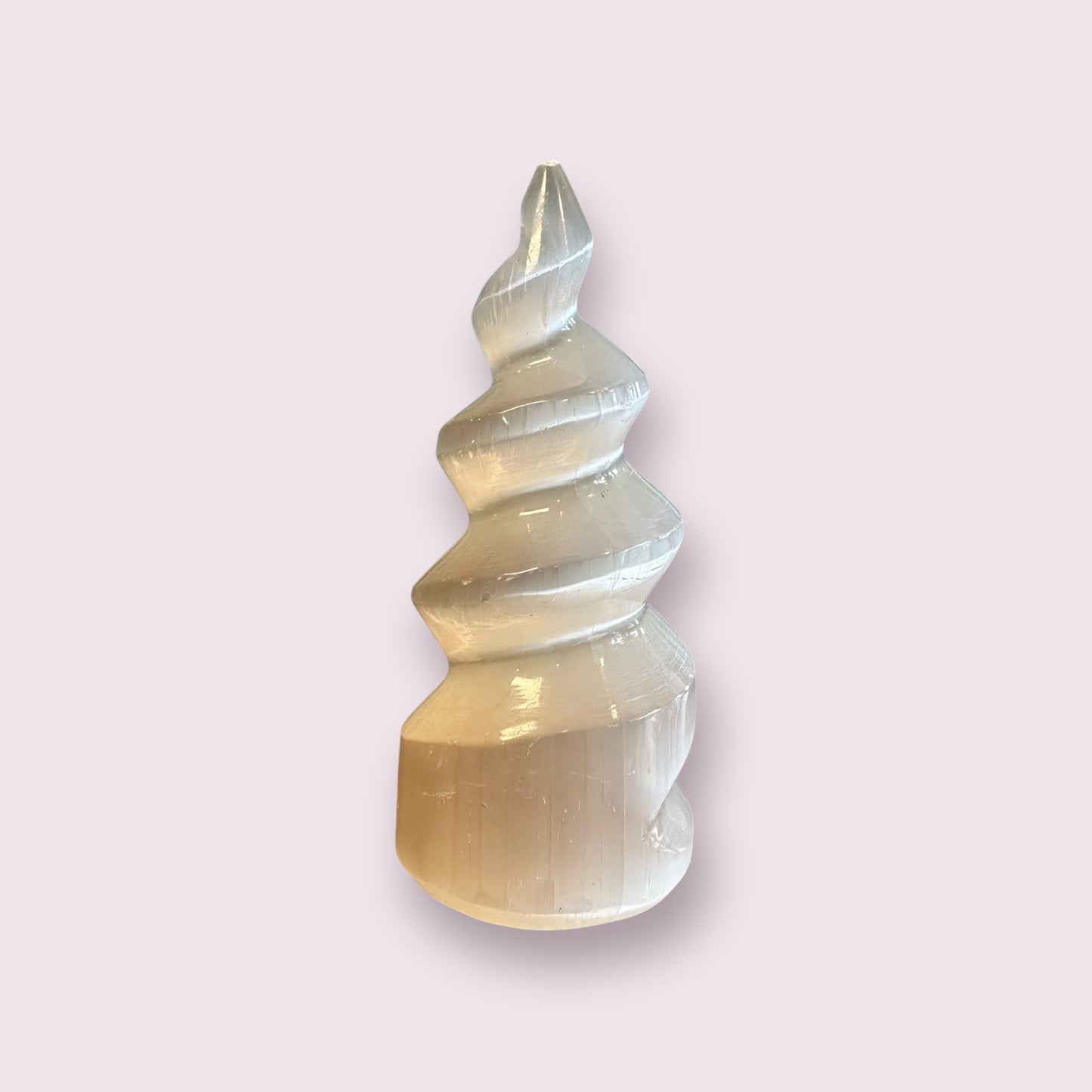 White Selenite Gemstone Carving Standing Twist Unicorn Horn
