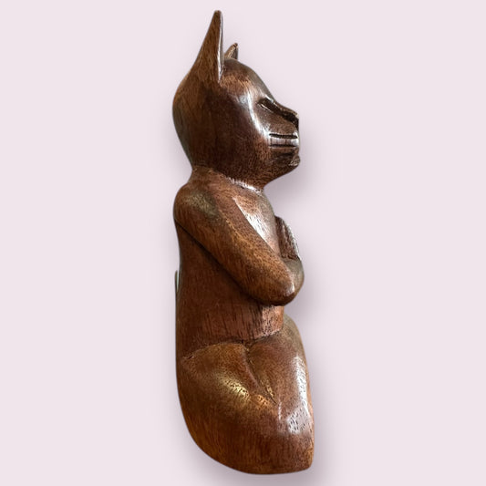 Meditating Wooden Cat