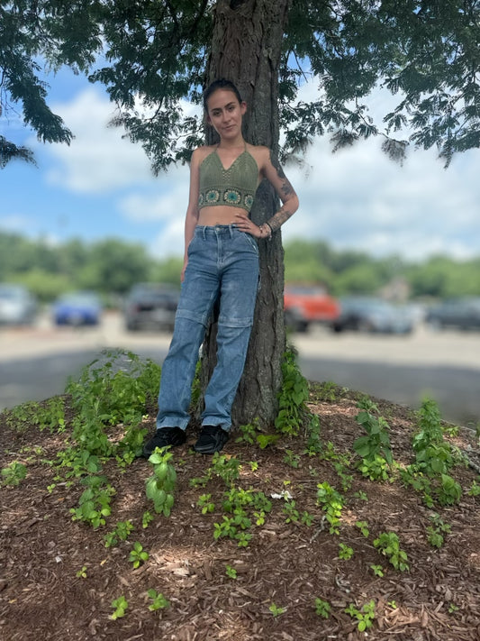 Granny Square Crochet Top: Olive