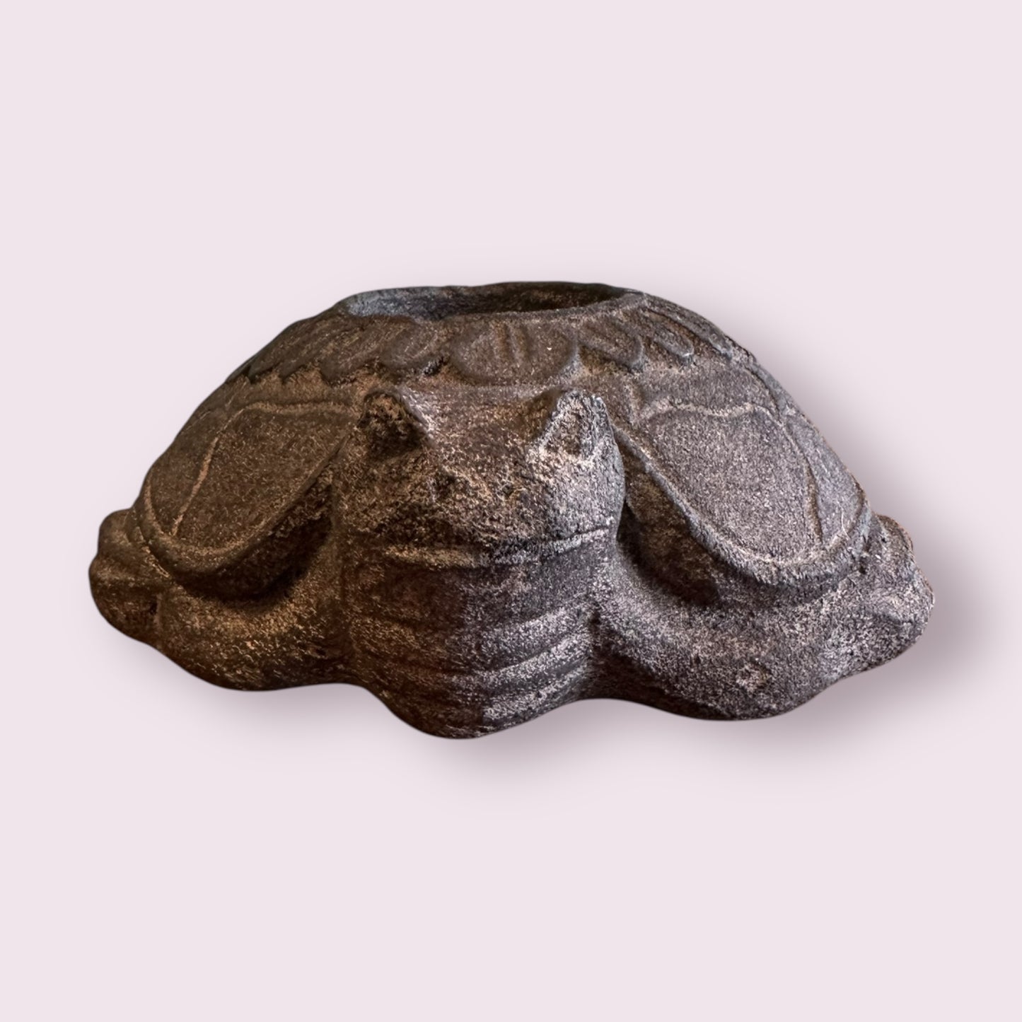 Volcanic Stone Statue T-Light Holder - Lotus Turtle Black