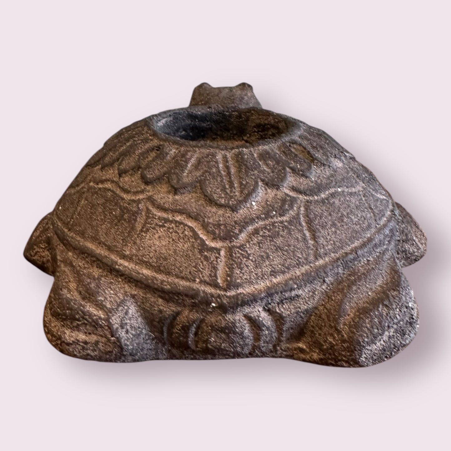 Volcanic Stone Statue T-Light Holder - Lotus Turtle Black
