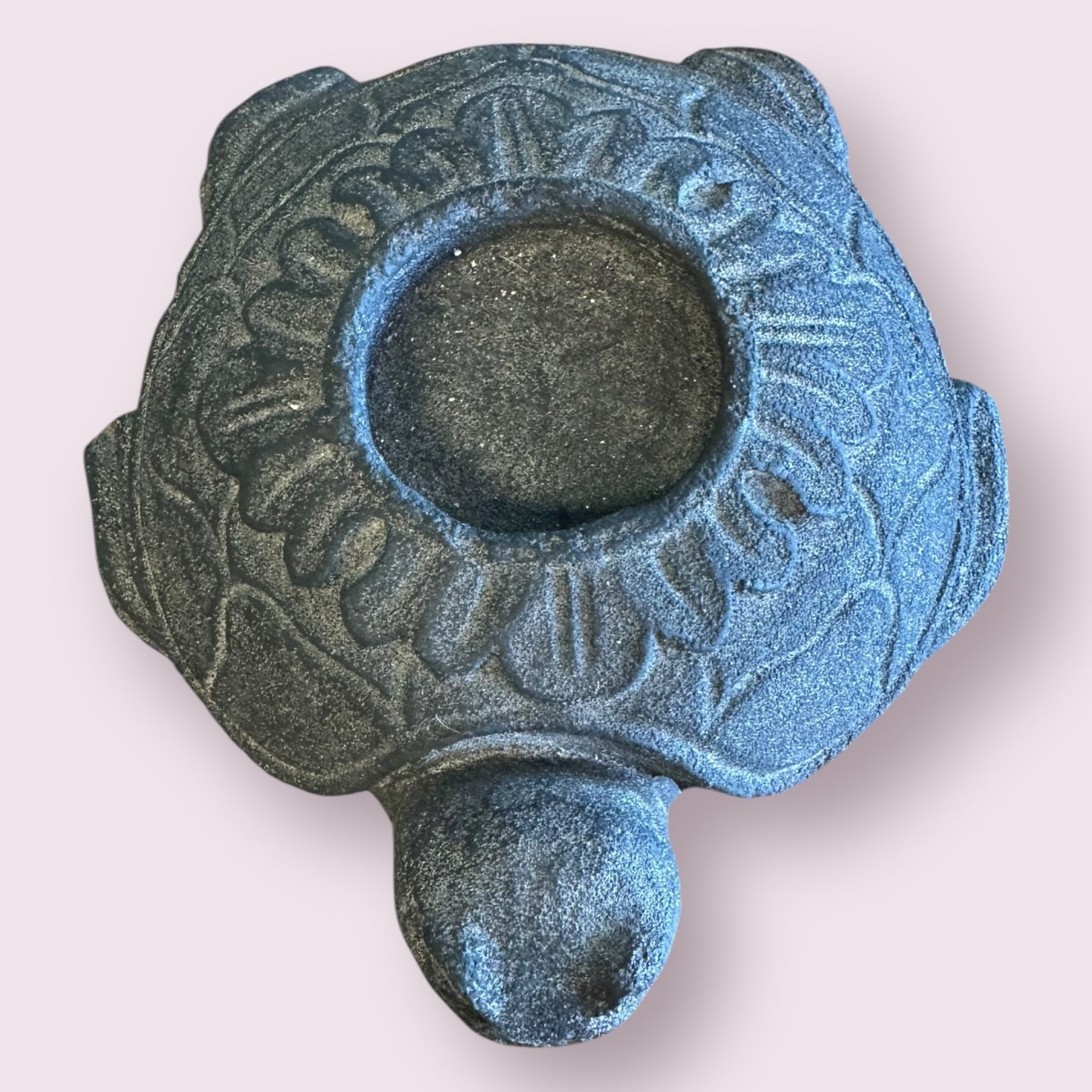 Volcanic Stone Statue T-Light Holder - Lotus Turtle Black