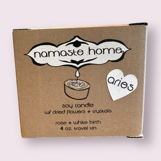 Aries Crystal Candle, Zodiac Candle w/ Gemstones + Herbs