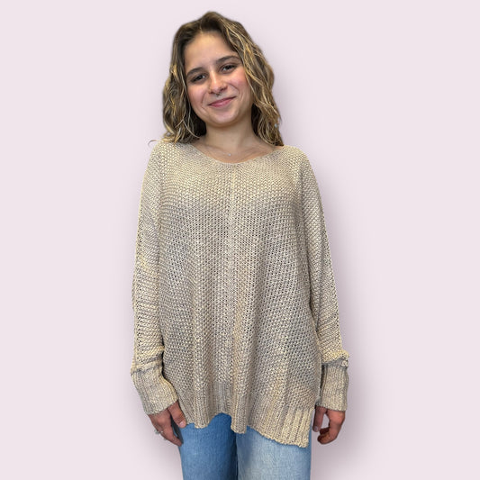 REVERSE SEAM LOOSE FIT SWEATER: TAUPE