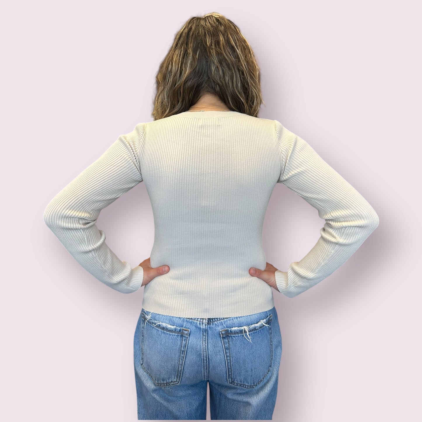 SOLID CREWNECK LONG SLEEVE SWEATER KNIT PULLOVER: NATURAL