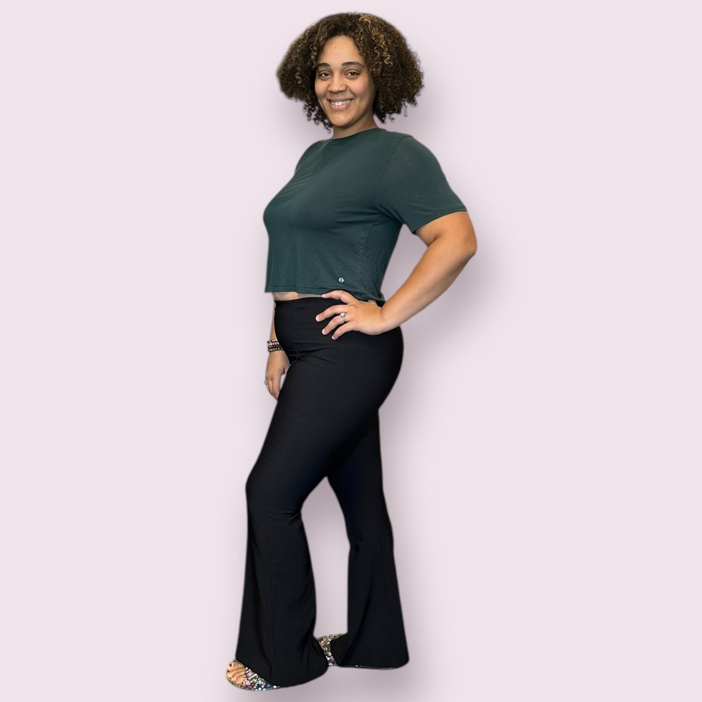 HIGH WAIST BELL BOTTOM DRESS PANTS: BLACK
