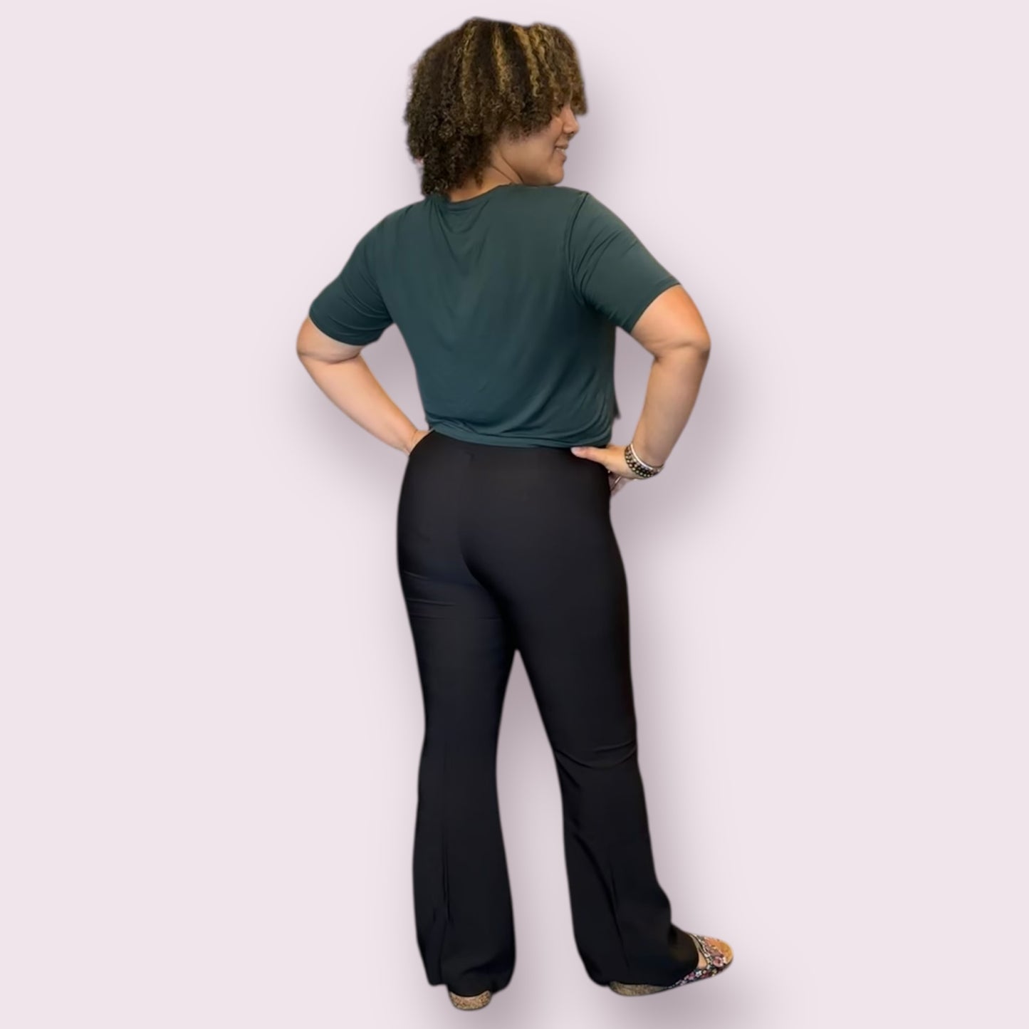 HIGH WAIST BELL BOTTOM DRESS PANTS: BLACK