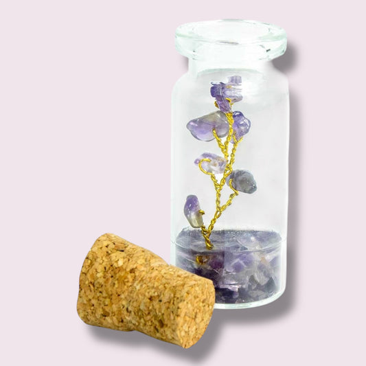 Gemstone Tree of Life in Glass Bottle - Amethyst