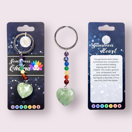Gemstone Chakra Key Chains with Assorted Heart Stones