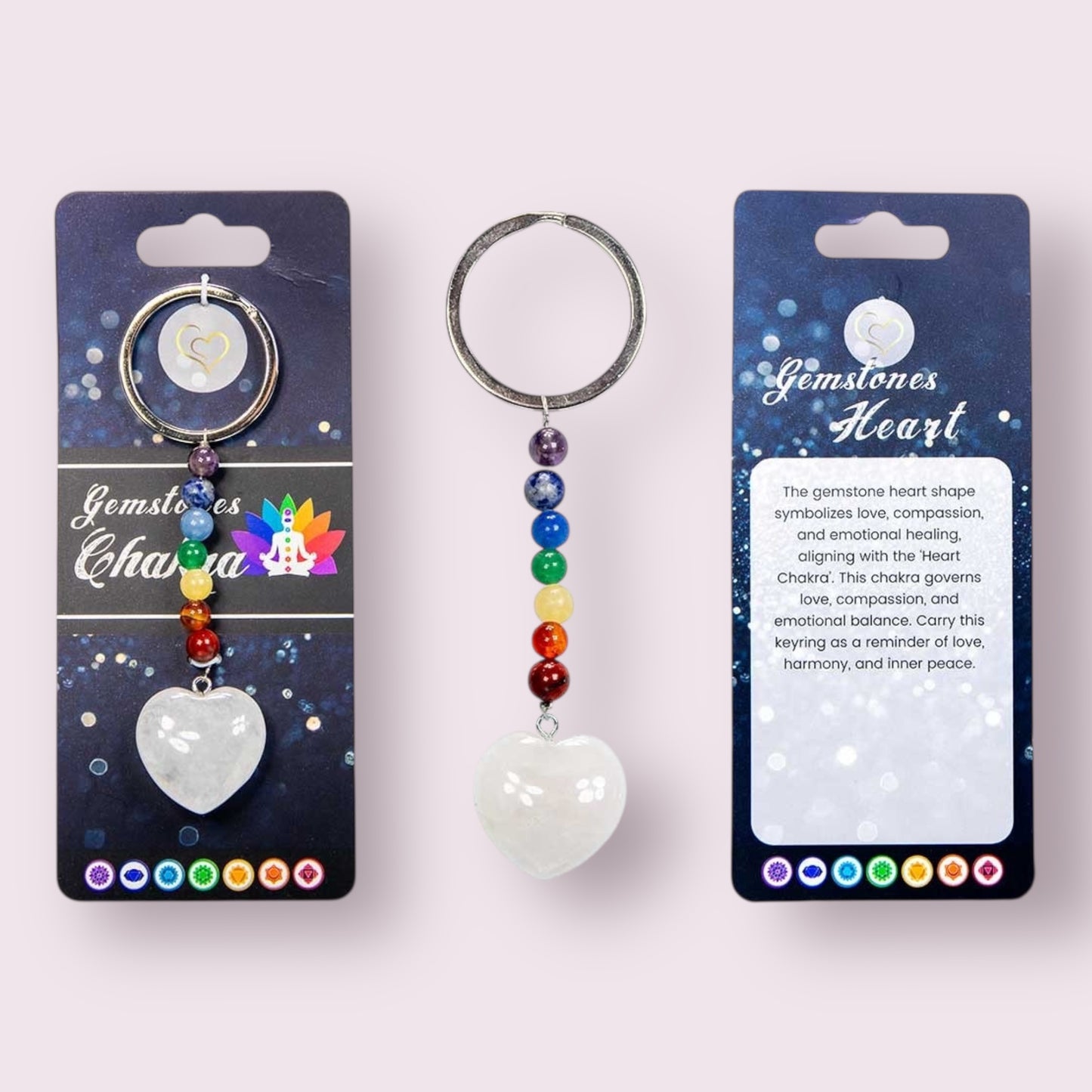 Gemstone Chakra Key Chains with Assorted Heart Stones