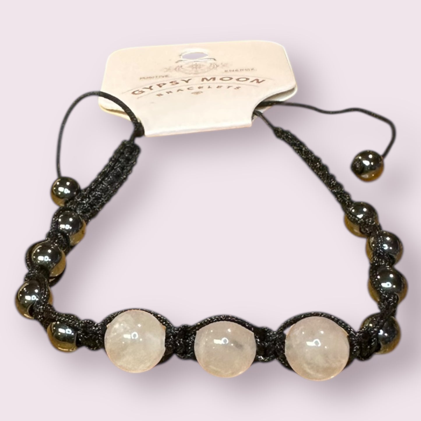 Adjustable Hematite Crystal & Gemstone Beaded Bracelets: ROSE QUARTZ