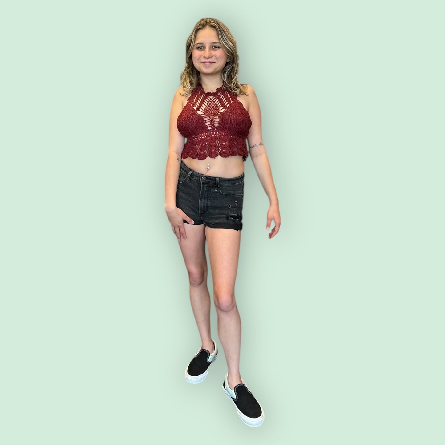 Pretty Petal High Neck Crochet Halter Top