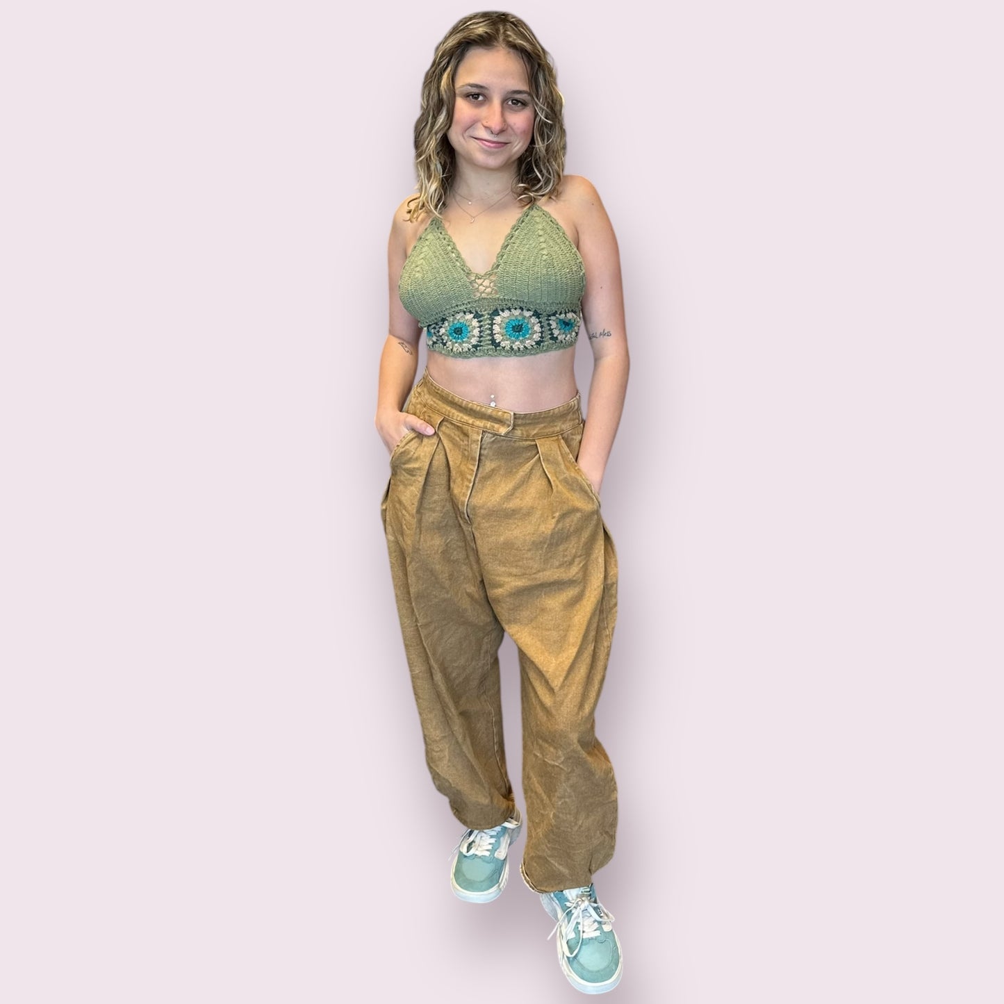 Granny Square Crochet Top: Olive