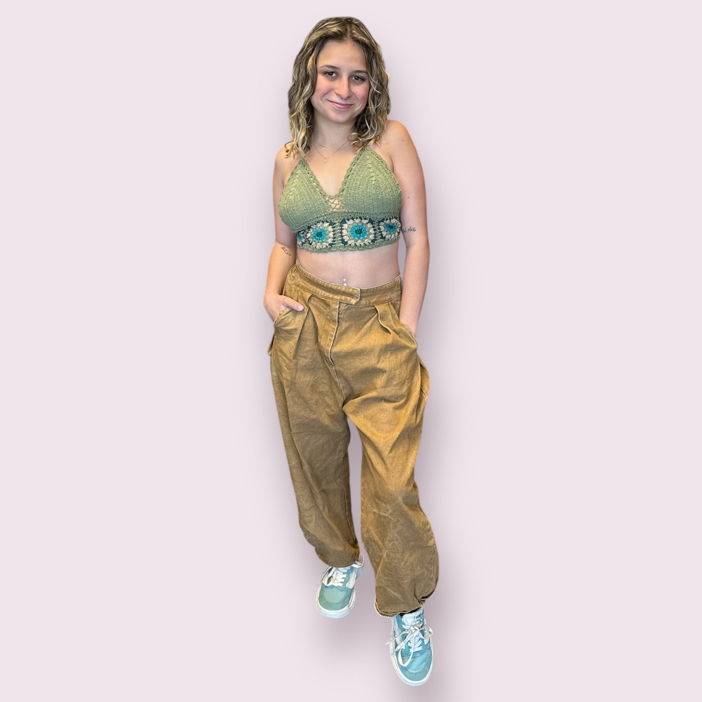 Granny Square Crochet Top: Olive
