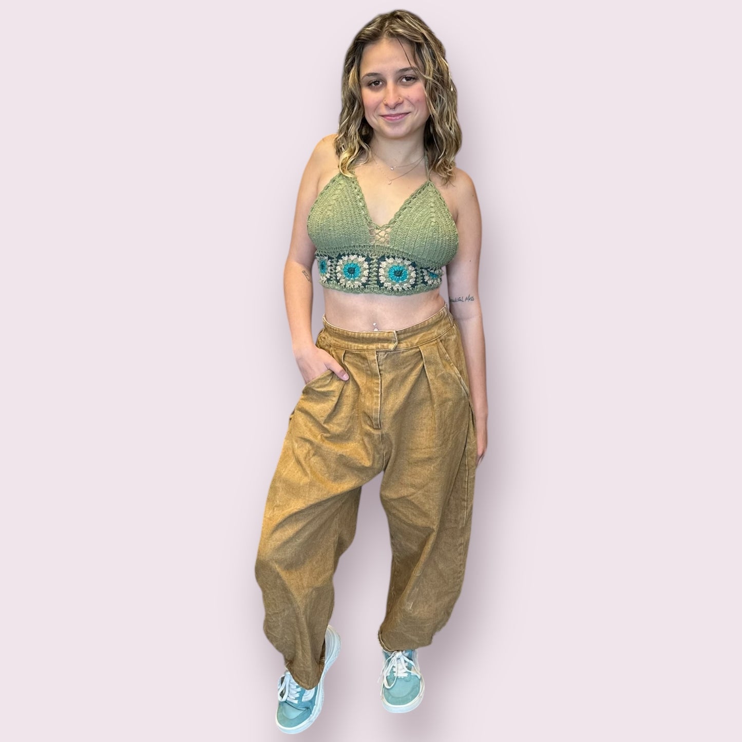 Granny Square Crochet Top: Olive