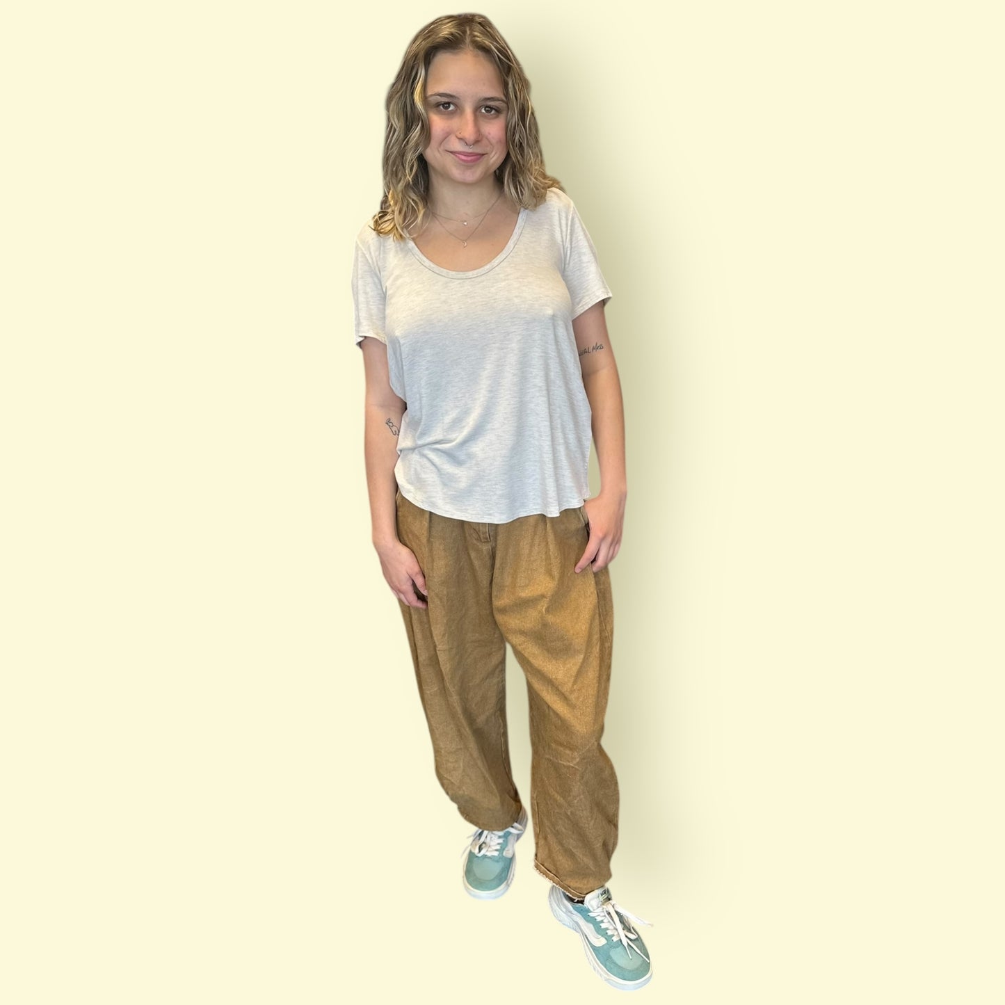 Scoop Neck Bralette Tee - Heather Oatmeal