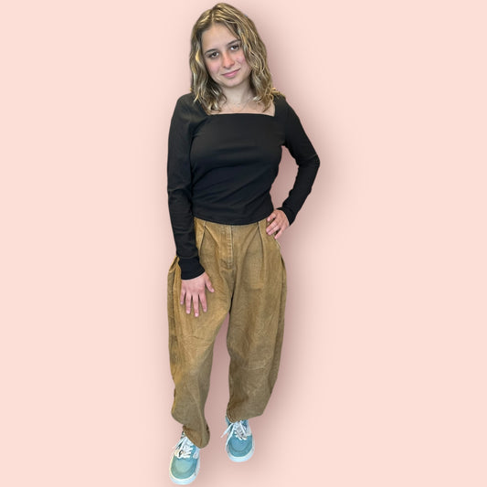 LONG SLEEVE RIBBED KNIT SQUARE NECK BASIC TOP: Black