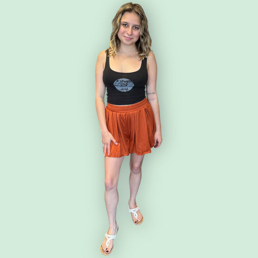 ELASTICIZED WAIST BAND LINING SHORTS1: Rust