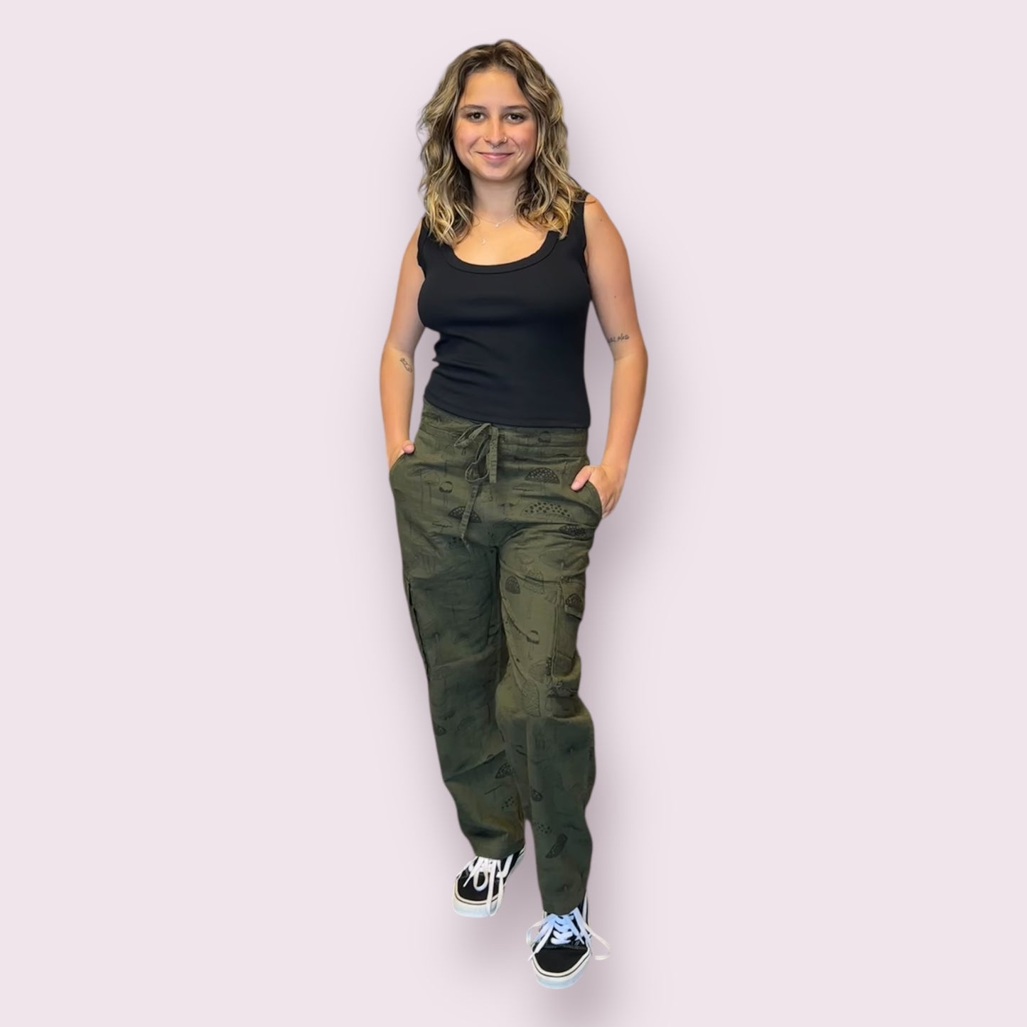 Cotton Mushroom Print Cargo Pants