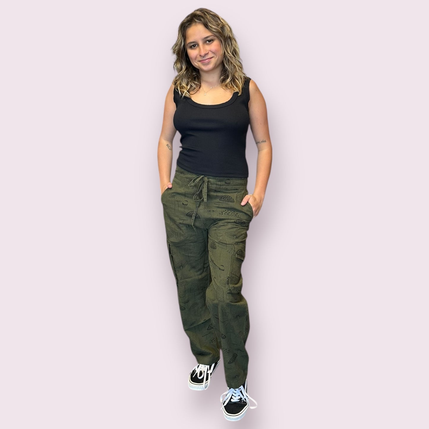 Cotton Mushroom Print Cargo Pants