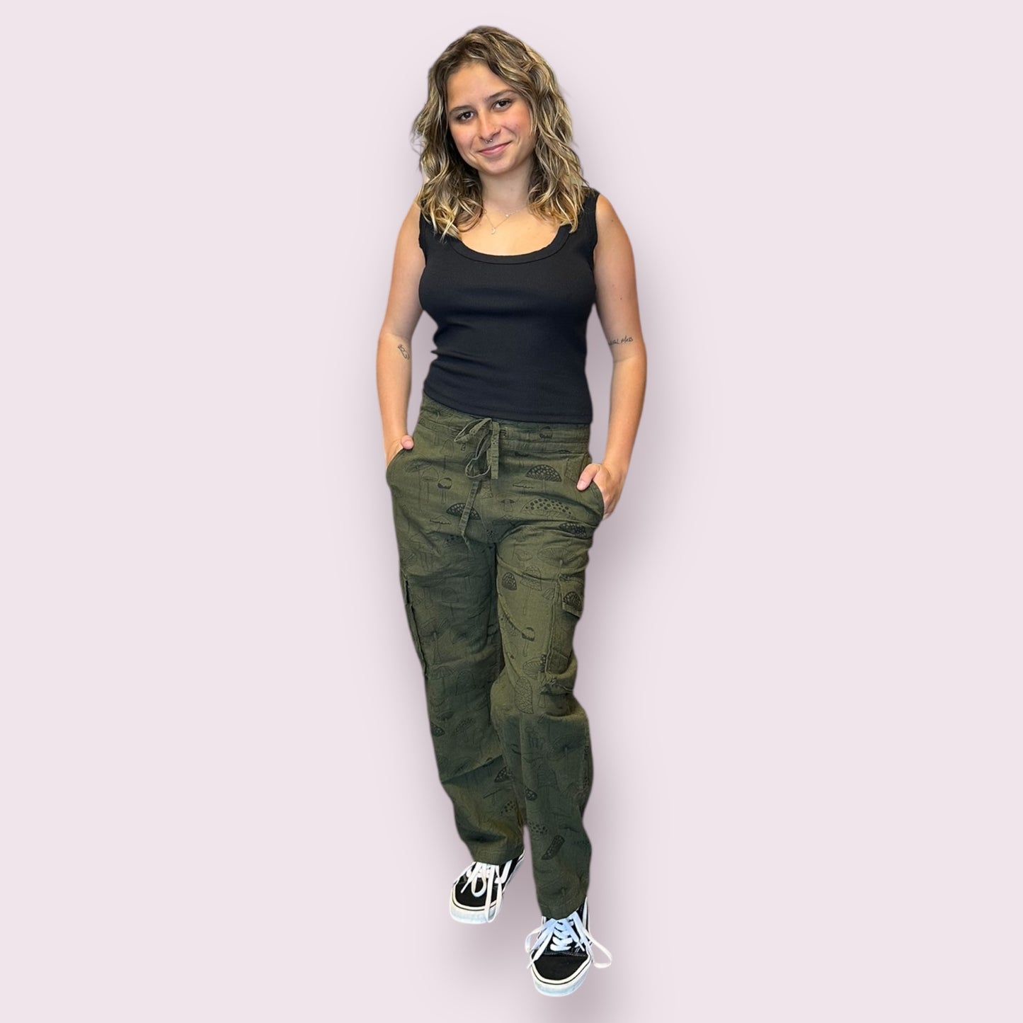 Cotton Mushroom Print Cargo Pants