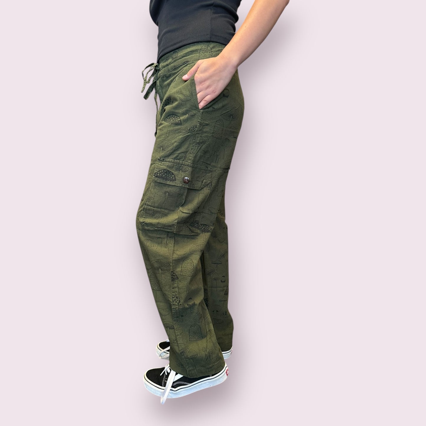 Cotton Mushroom Print Cargo Pants