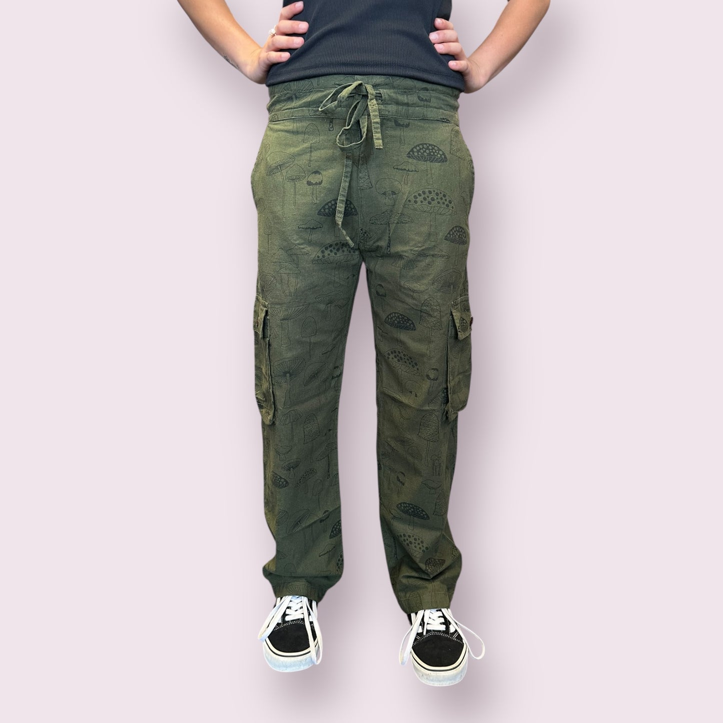 Cotton Mushroom Print Cargo Pants