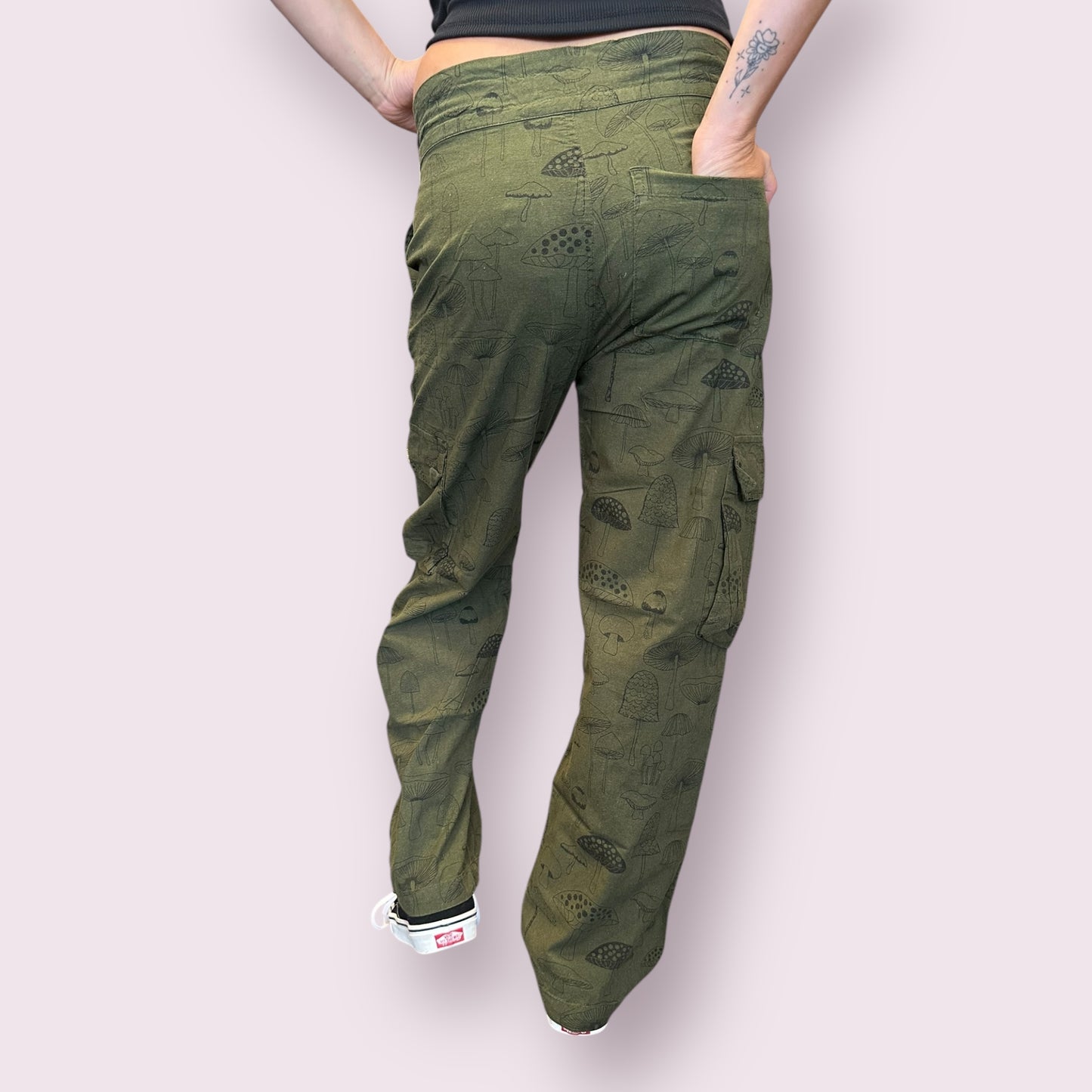 Cotton Mushroom Print Cargo Pants