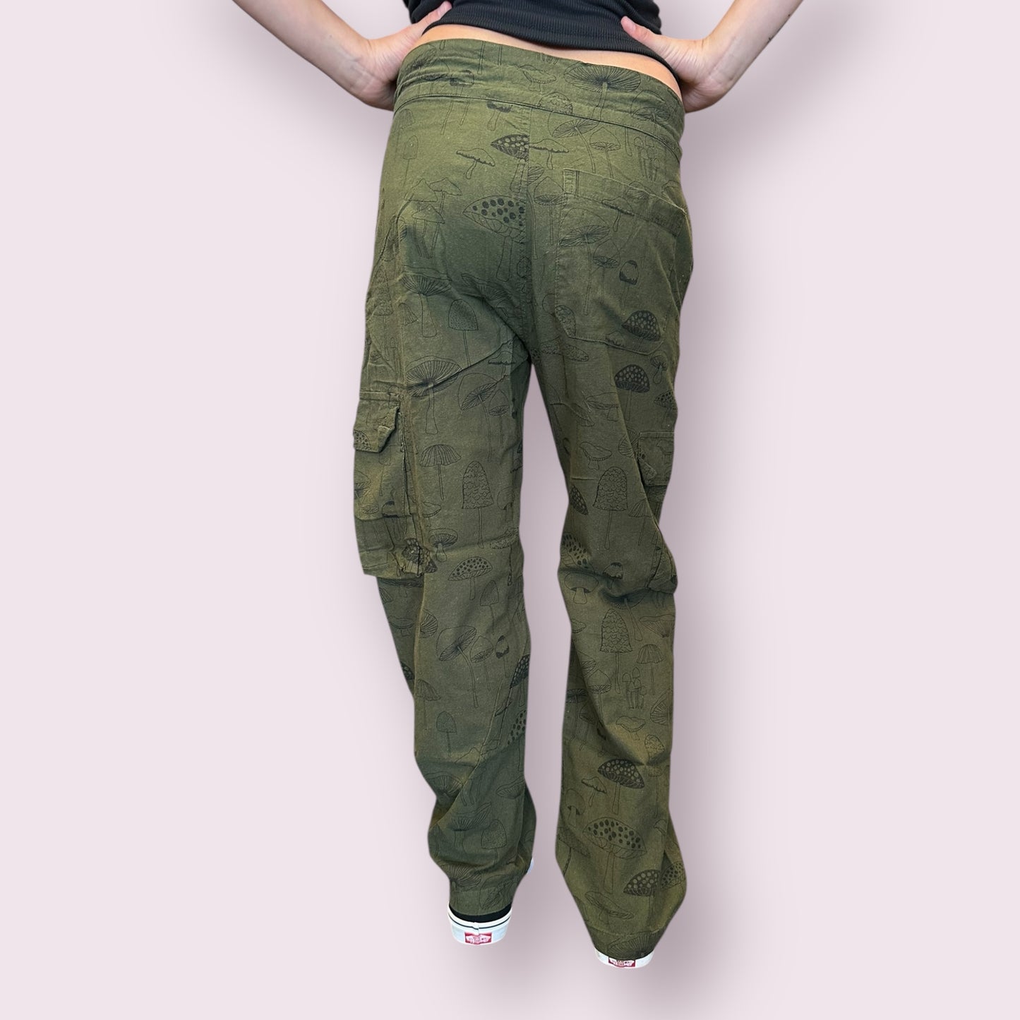 Cotton Mushroom Print Cargo Pants